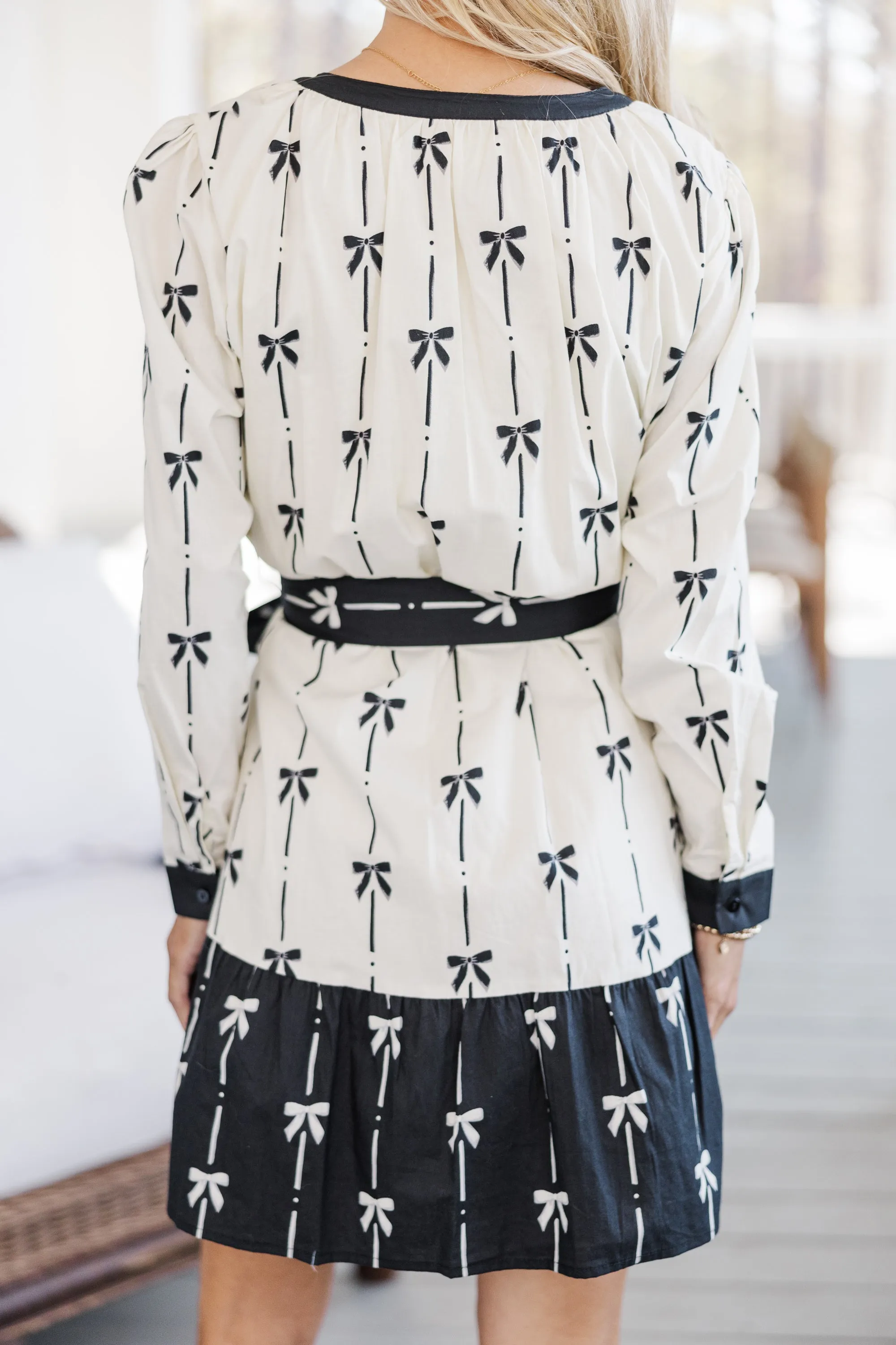 All Tied Up Cream Bow Print Dress
