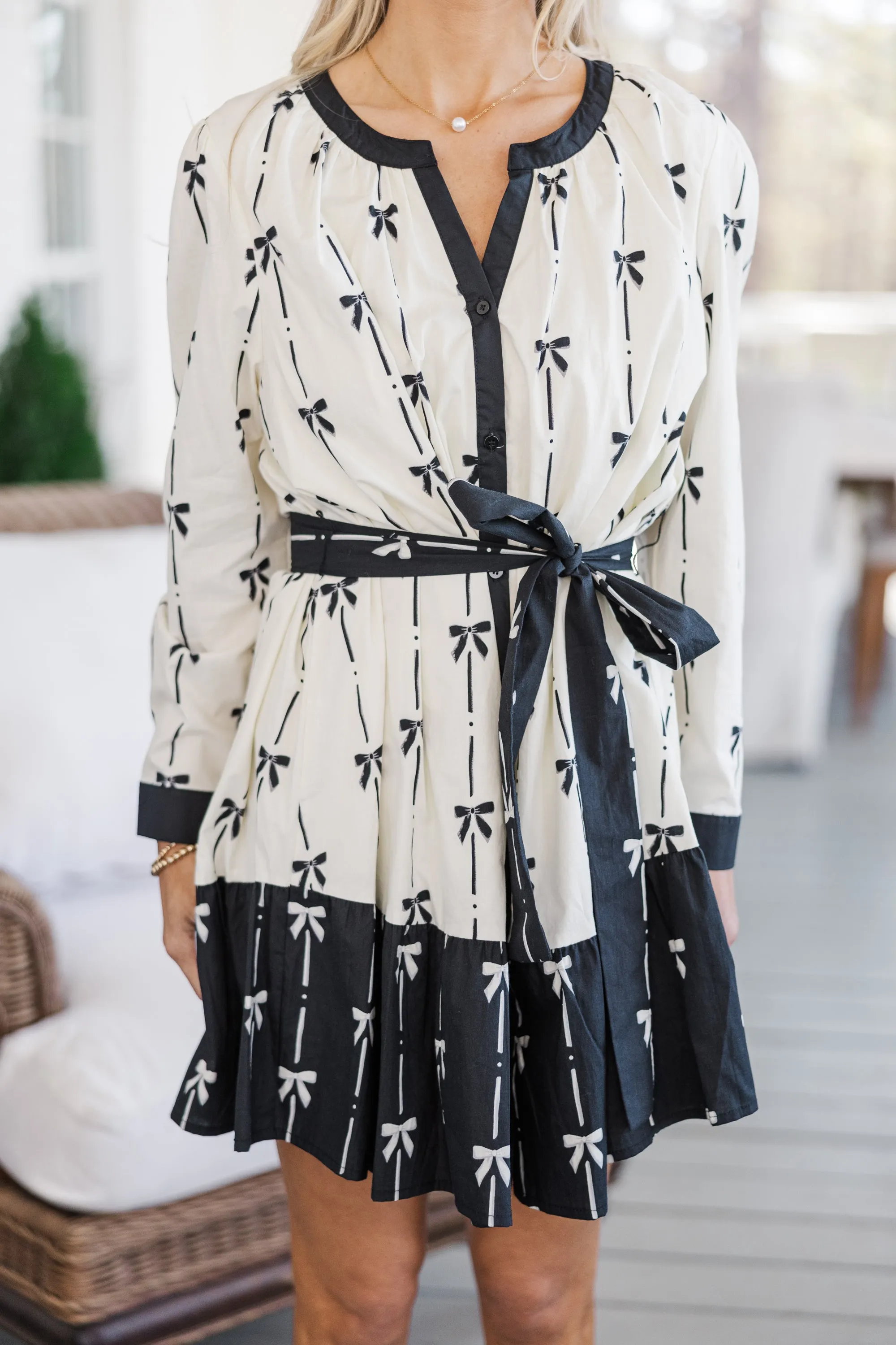 All Tied Up Cream Bow Print Dress