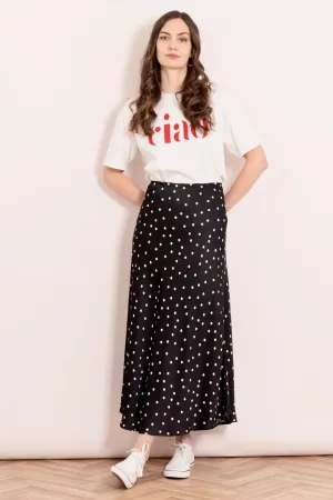 Audrey Black & White Polka Dot Satin Slip Skirt