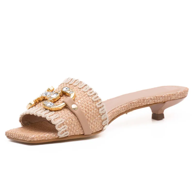 Beige Slide Kitten Heels