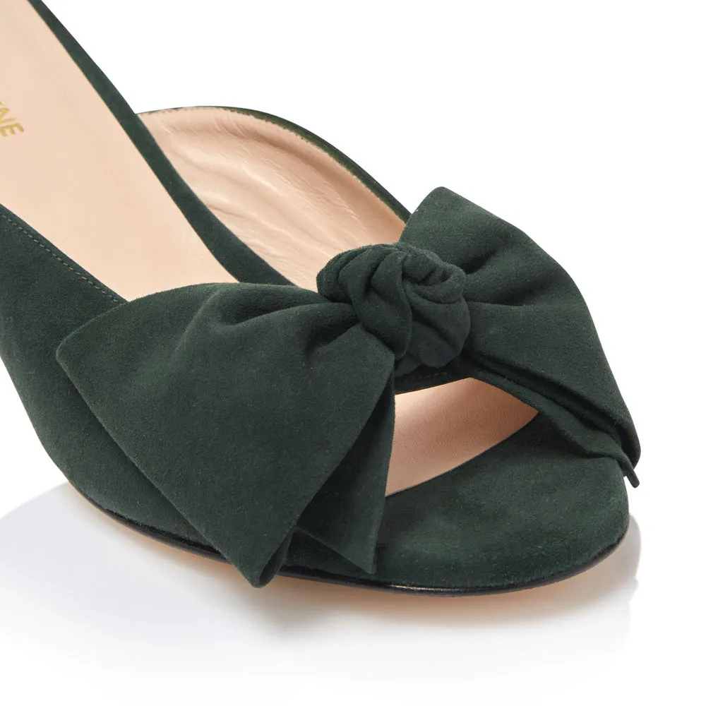Bow Peep Toe Kitten Heel - Forest Green Suede