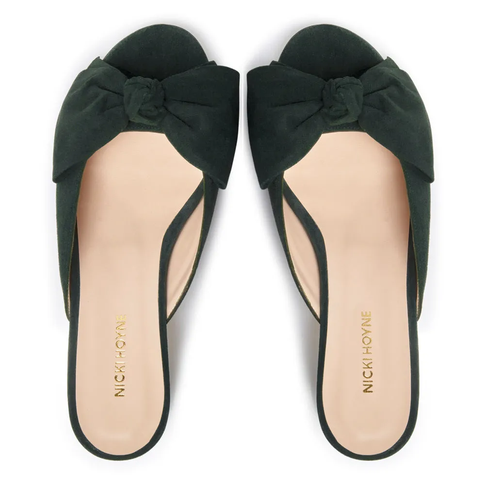 Bow Peep Toe Kitten Heel - Forest Green Suede