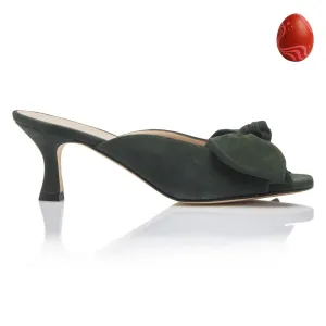 Bow Peep Toe Kitten Heel - Forest Green Suede