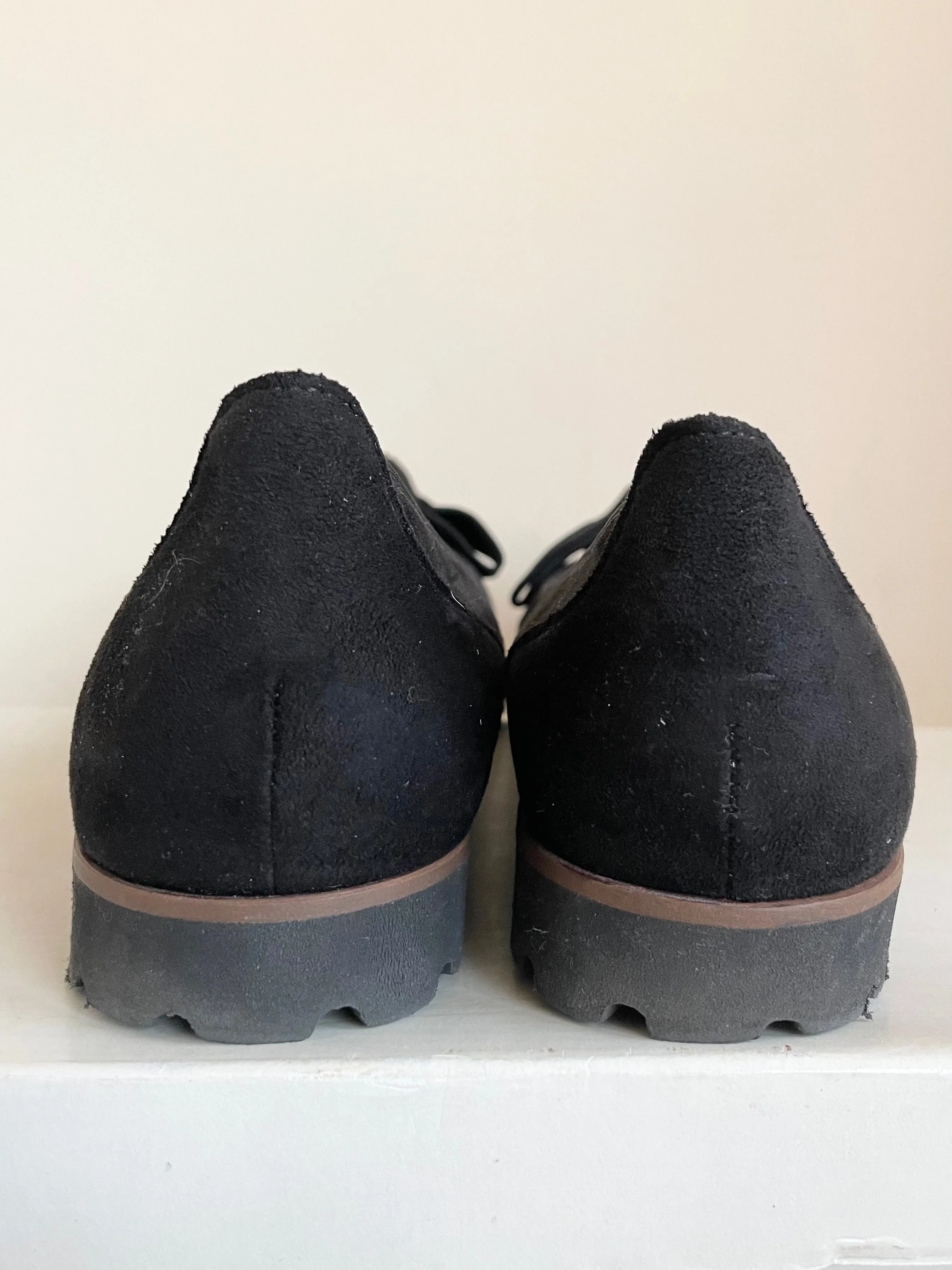 BRAND NEW GABOR BLACK SUEDE BOW TRIM FLATS SIZE 7/40