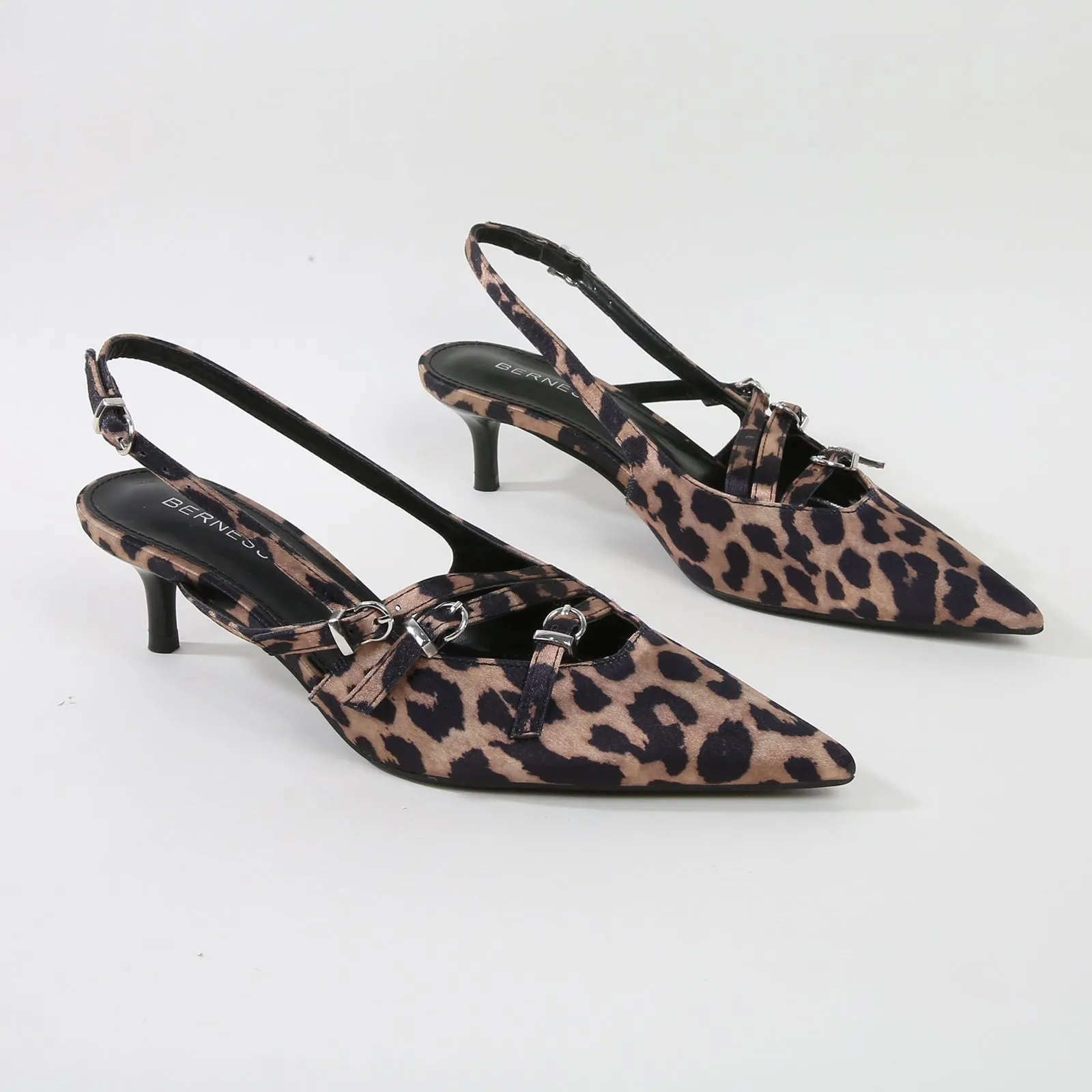 Calista Leopard Print Buckle Straps Slingback Kitten Heels