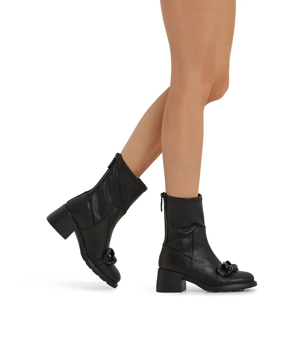 Chain accessory embellished black nappa ankle boots