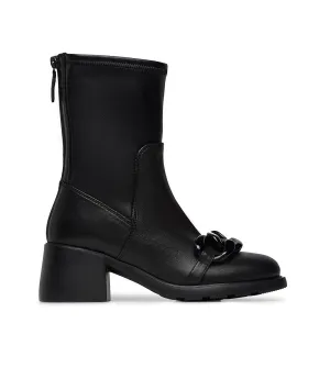 Chain accessory embellished black nappa ankle boots