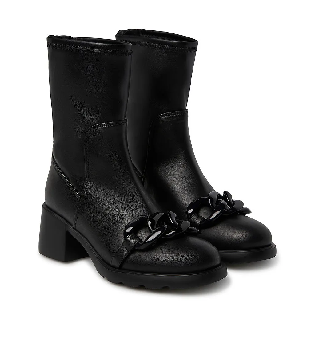 Chain accessory embellished black nappa ankle boots