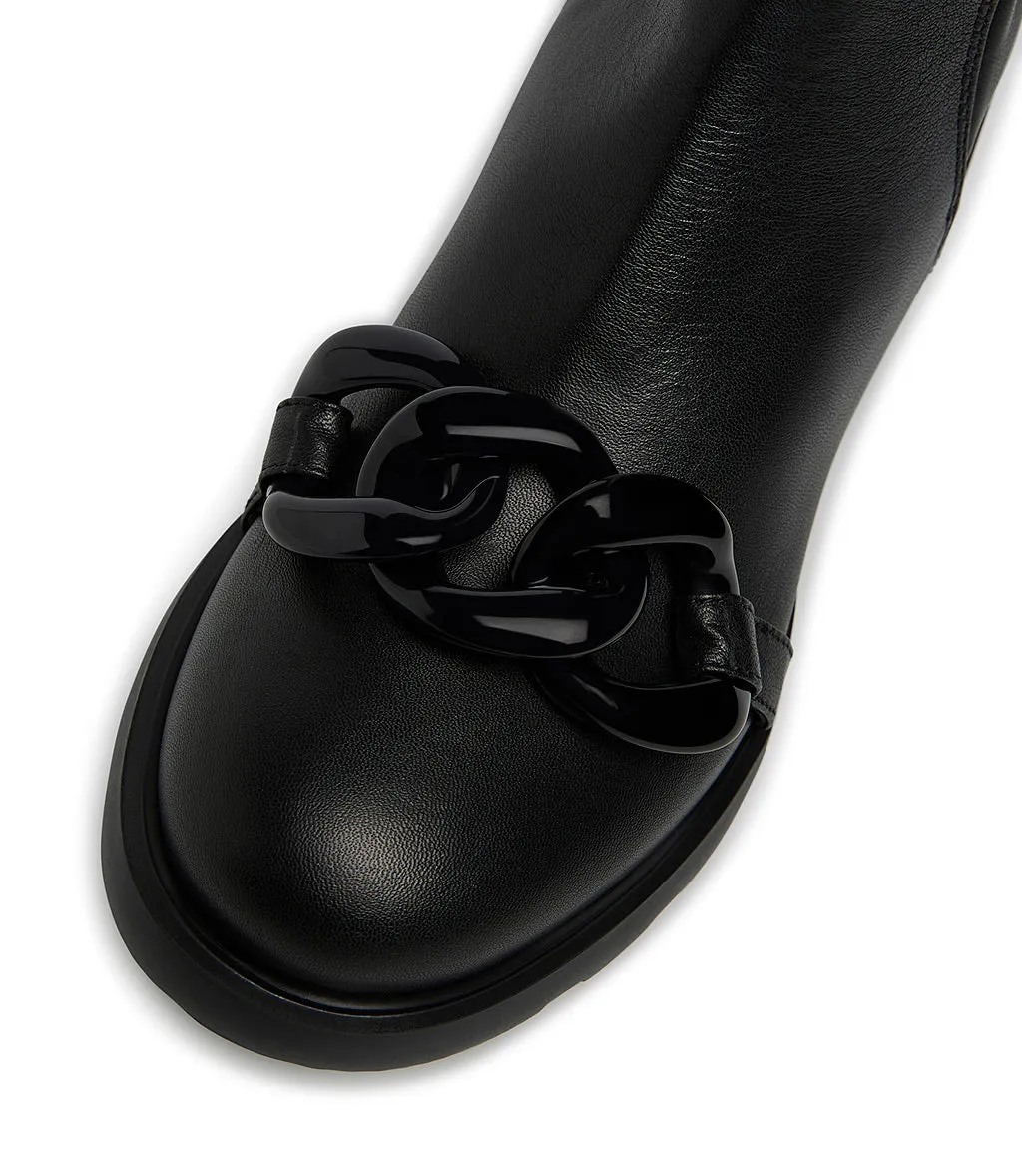 Chain accessory embellished black nappa ankle boots