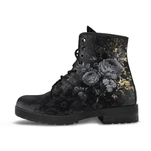 Combat Boots - Beautiful Flowers #108 Gray | Kawaii Cute Aesthetic Vegan Leather Handmade, Custom Shoes, Gift Idea, Wedding