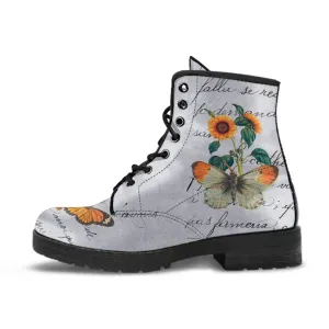 Combat Boots - Butterfly Shoes #108 Vintage Sunflowers | Custom Shoes, Women's, Aesthetic Style, Sorority, Vegan Leather Handmade Lace Up
