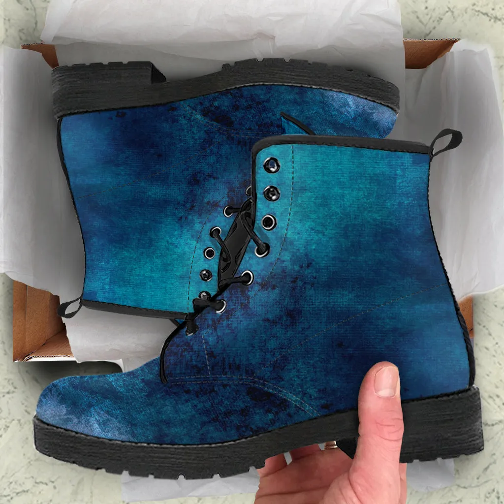 Combat Boots - Grunge Blue #101 | Unisex Adult Shoes, Vegan Leather Handmade Lace Up Boots, Custom Shoes Boho, Vintage Style, Gift Idea