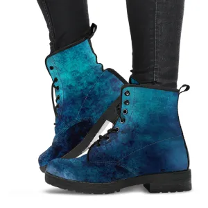 Combat Boots - Grunge Blue #101 | Unisex Adult Shoes, Vegan Leather Handmade Lace Up Boots, Custom Shoes Boho, Vintage Style, Gift Idea