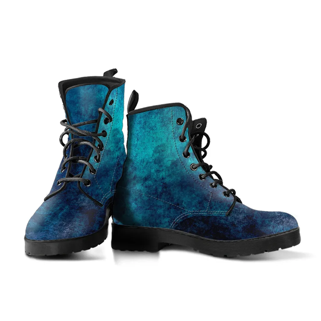 Combat Boots - Grunge Blue #101 | Unisex Adult Shoes, Vegan Leather Handmade Lace Up Boots, Custom Shoes Boho, Vintage Style, Gift Idea