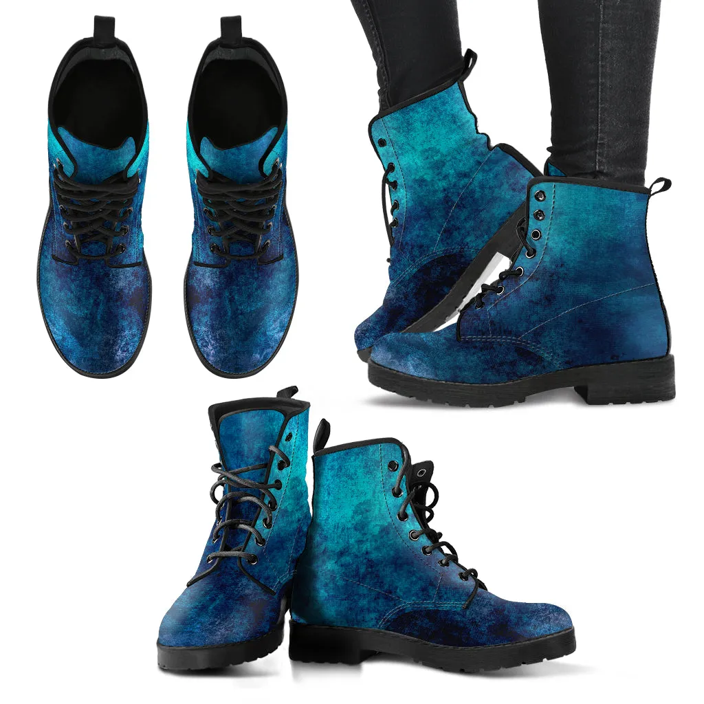 Combat Boots - Grunge Blue #101 | Unisex Adult Shoes, Vegan Leather Handmade Lace Up Boots, Custom Shoes Boho, Vintage Style, Gift Idea
