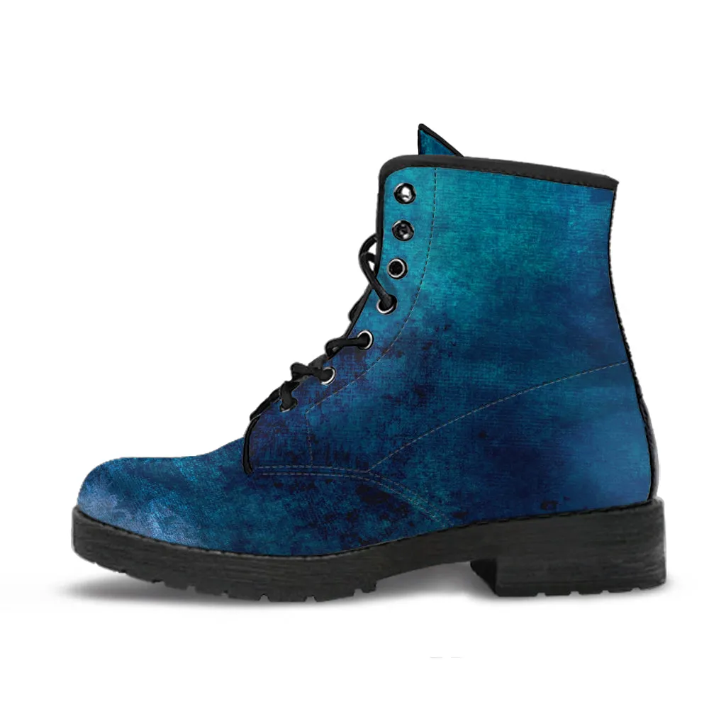 Combat Boots - Grunge Blue #101 | Unisex Adult Shoes, Vegan Leather Handmade Lace Up Boots, Custom Shoes Boho, Vintage Style, Gift Idea
