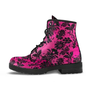 Combat Boots - Hot Pink Pattern #101 | Unisex Adult Shoes, Vegan Leather Handmade Lace Up Boots, Custom Shoes Boho, Vintage Style, Aesthetic