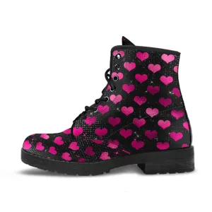 Combat Boots - Hot Pink Pattern #103 | Unisex Adult Shoes, Vegan Leather Handmade Lace Up Boots, Custom Shoes Boho, Vintage Style, Aesthetic