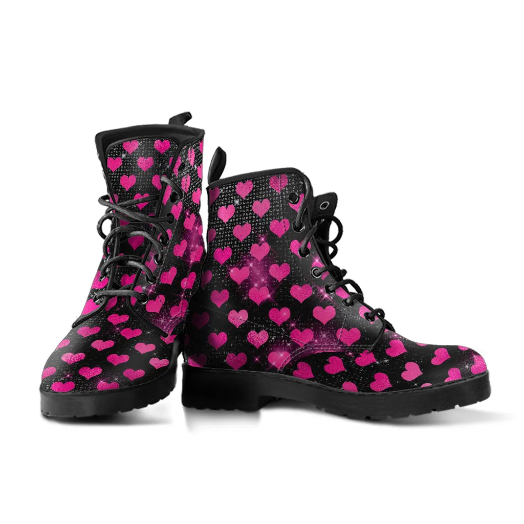 Combat Boots - Hot Pink Pattern #103 | Unisex Adult Shoes, Vegan Leather Handmade Lace Up Boots, Custom Shoes Boho, Vintage Style, Aesthetic