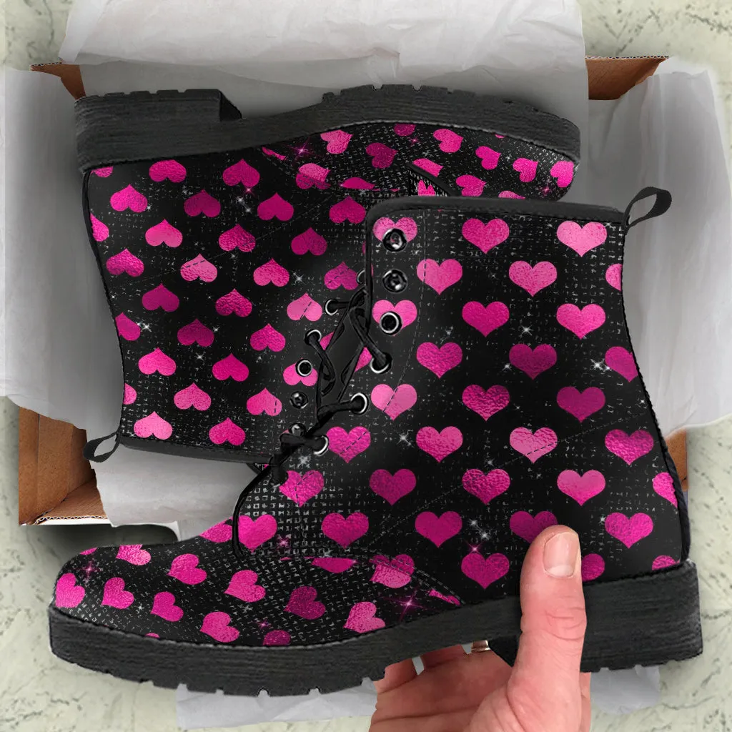 Combat Boots - Hot Pink Pattern #103 | Unisex Adult Shoes, Vegan Leather Handmade Lace Up Boots, Custom Shoes Boho, Vintage Style, Aesthetic