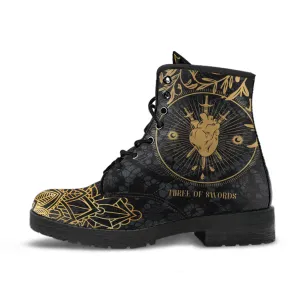 Combat Boots - Three of Swords #101 | Tarot Art, Unisex Adult Shoes, Vegan Leather Handmade Lace Up Boots, Custom Shoes Boho, Aesthetic