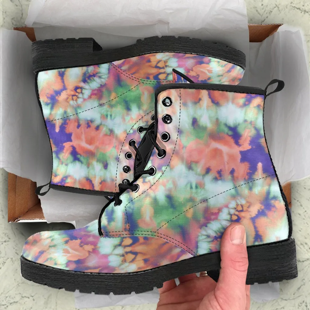 Combat Boots - Tie Dye Design #105 | Custom Shoes, Vegan Leather Lace Up Shoes, Tie Dye Outfit, 90s Boots, Summer Leather Boots, 2000s Boots