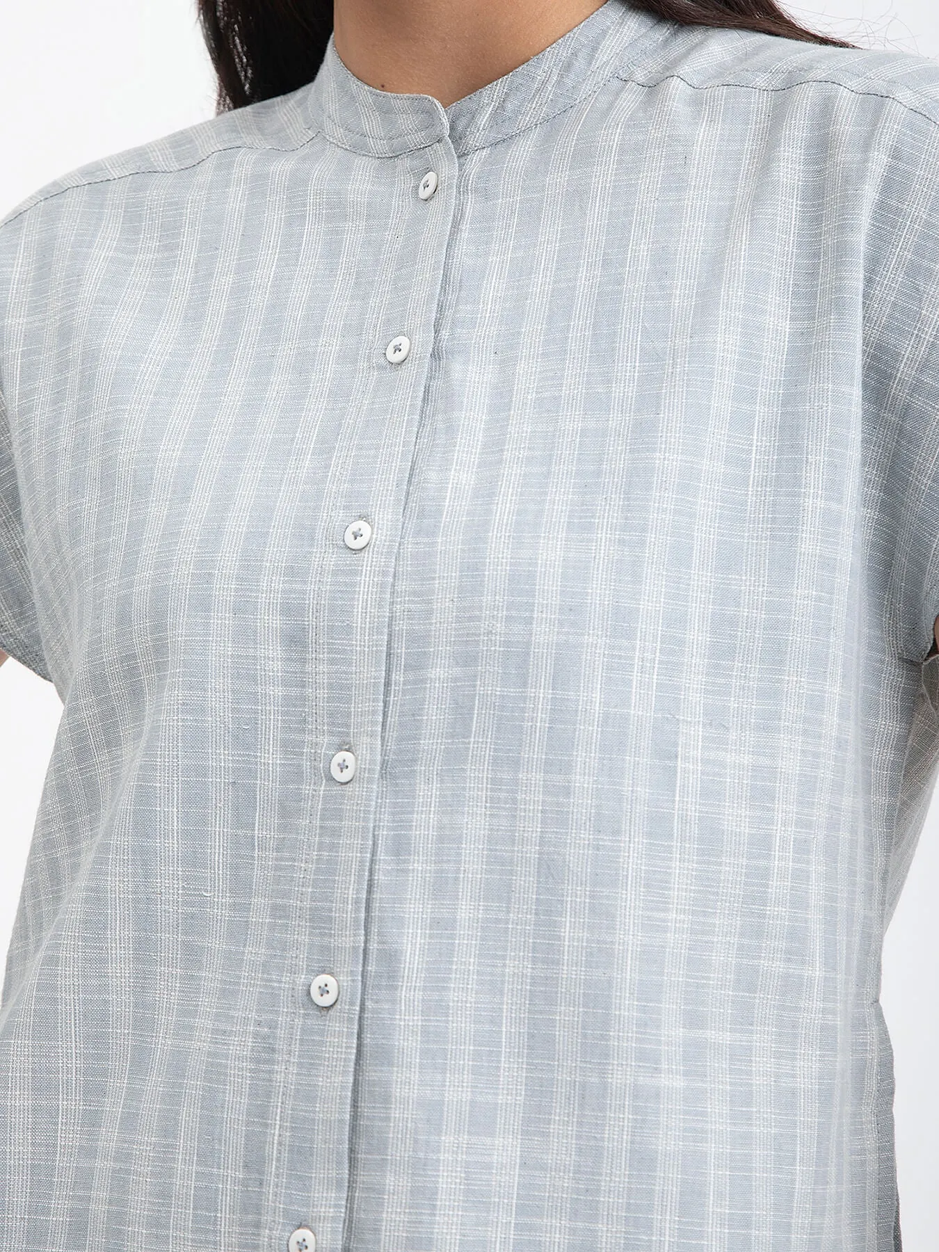 Cotton Checked Co-ord Set - Light Blue