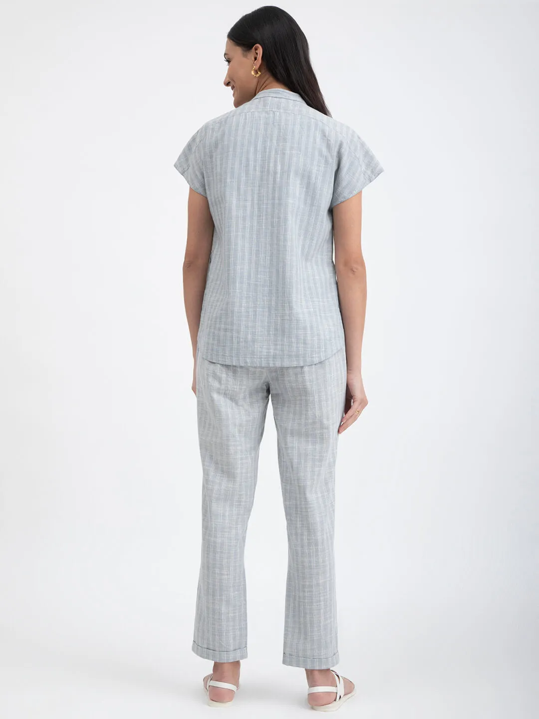 Cotton Checked Co-ord Set - Light Blue