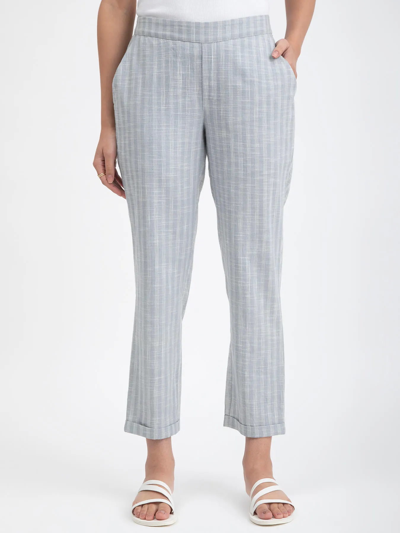 Cotton Checked Co-ord Set - Light Blue