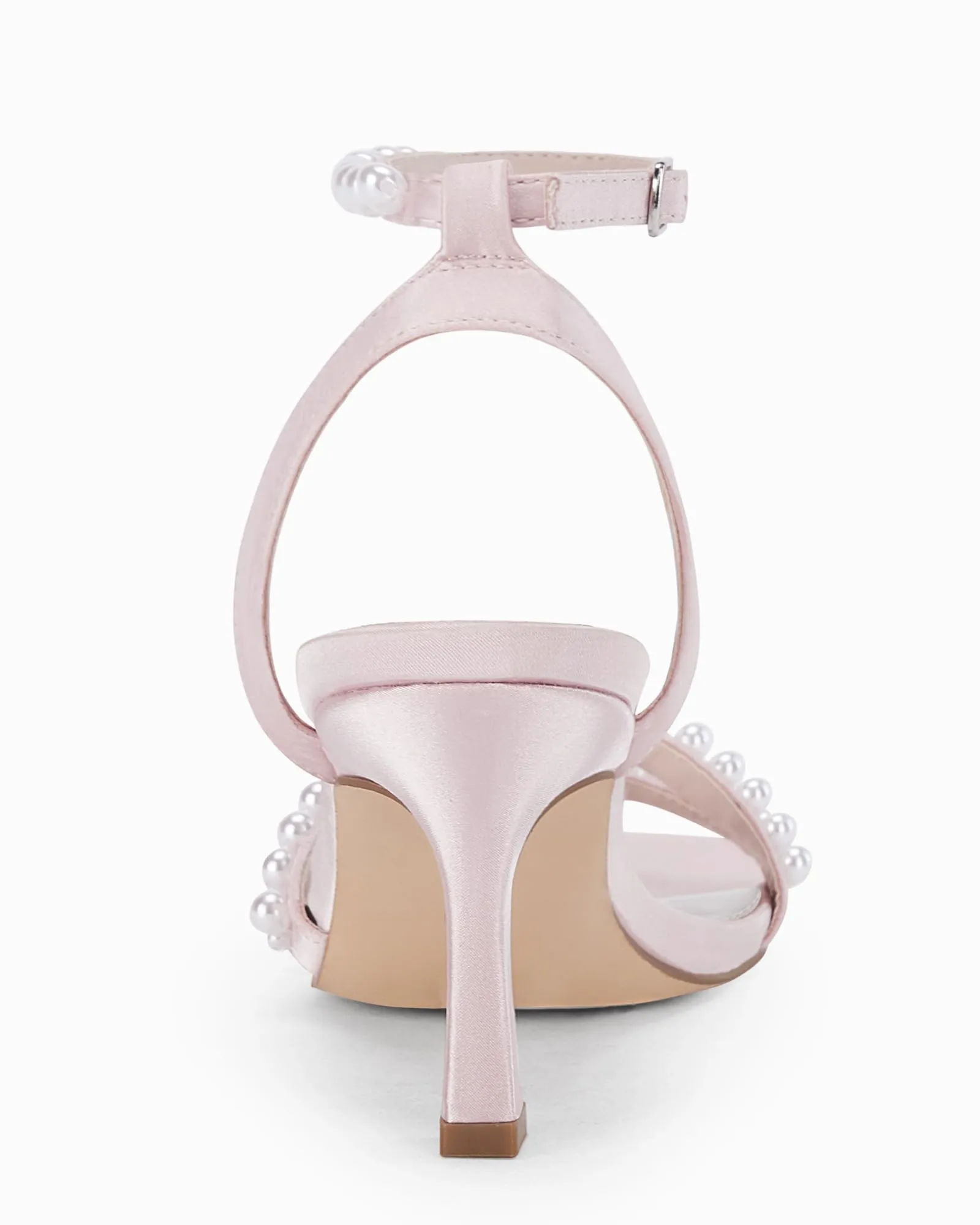 Coutgo Womens Pearl Kitten Heels Sandals Square Open Toe Dress Sandals Ankle Strap Satin Wedding Party Summer Sandals, Pink, size 8