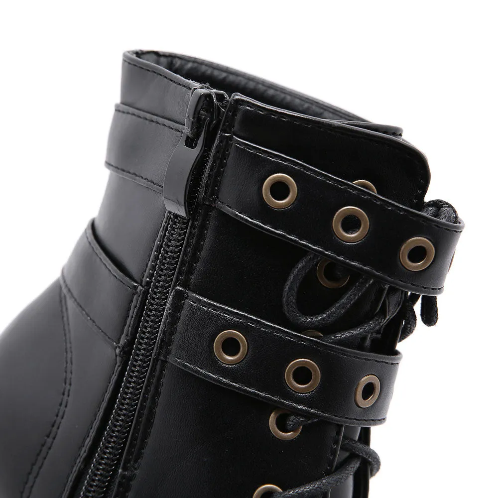 Goth Ankle Platform Boots with Buckles