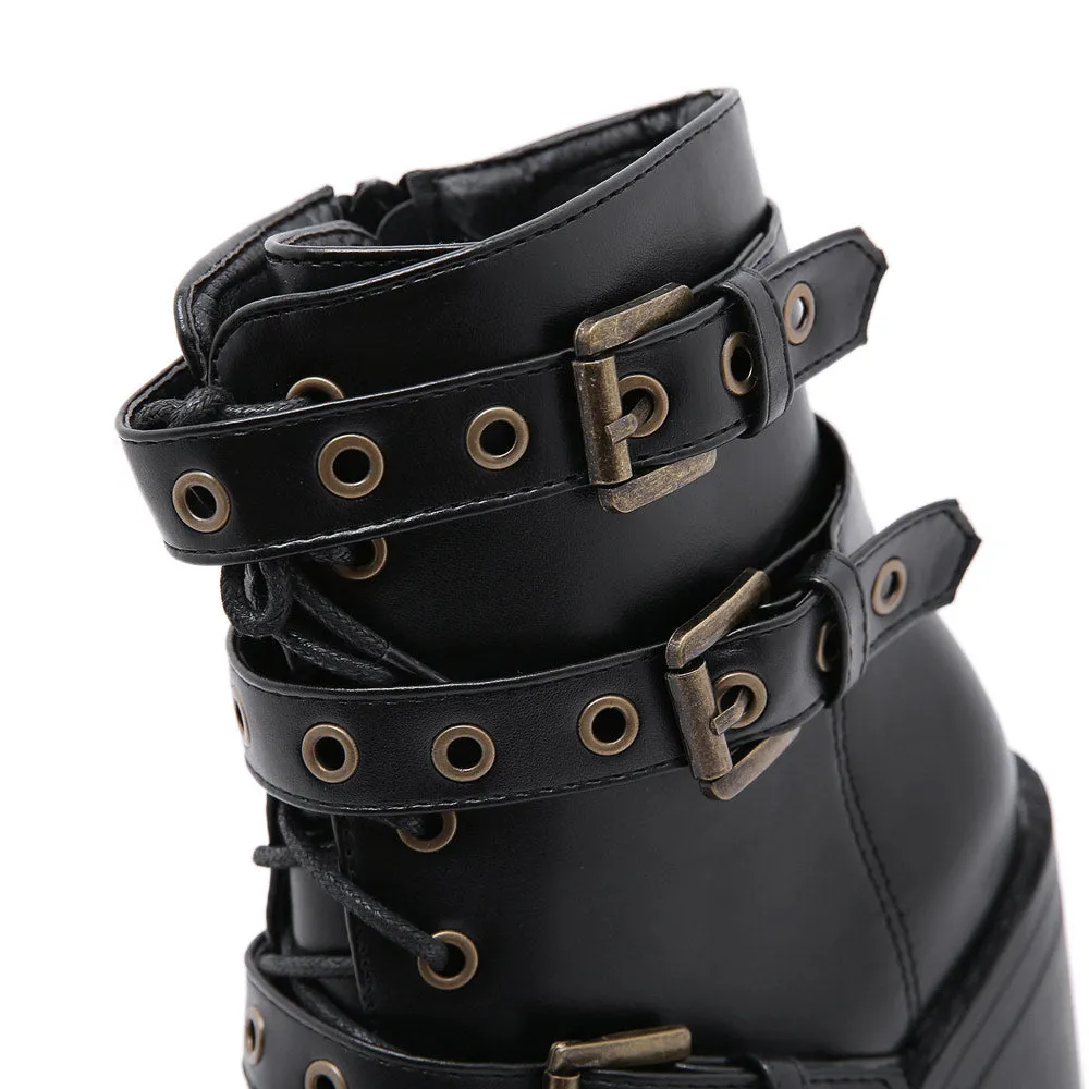 Goth Ankle Platform Boots with Buckles