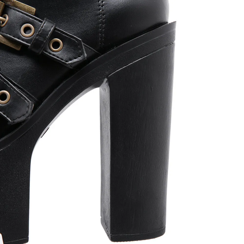 Goth Ankle Platform Boots with Buckles
