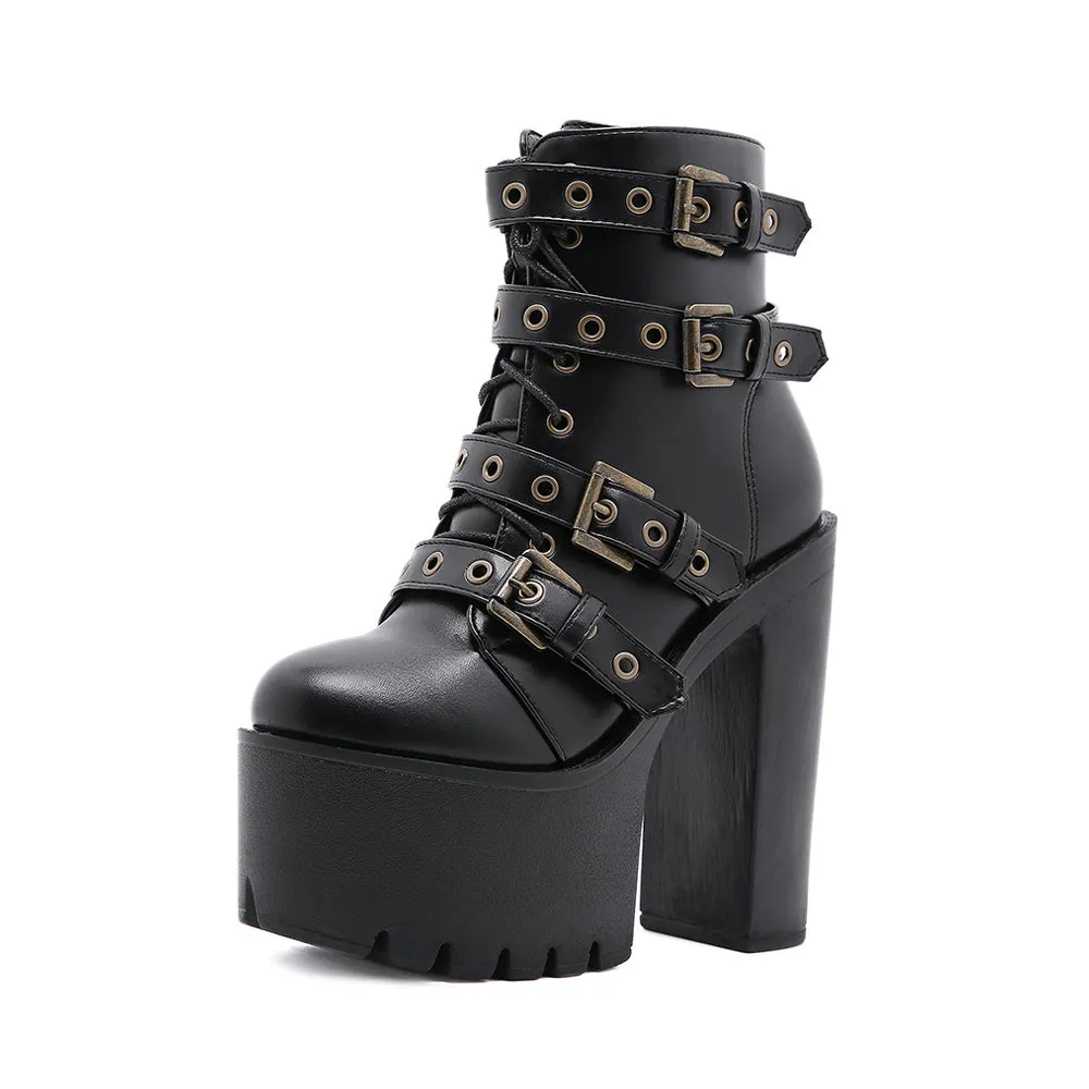 Goth Ankle Platform Boots with Buckles