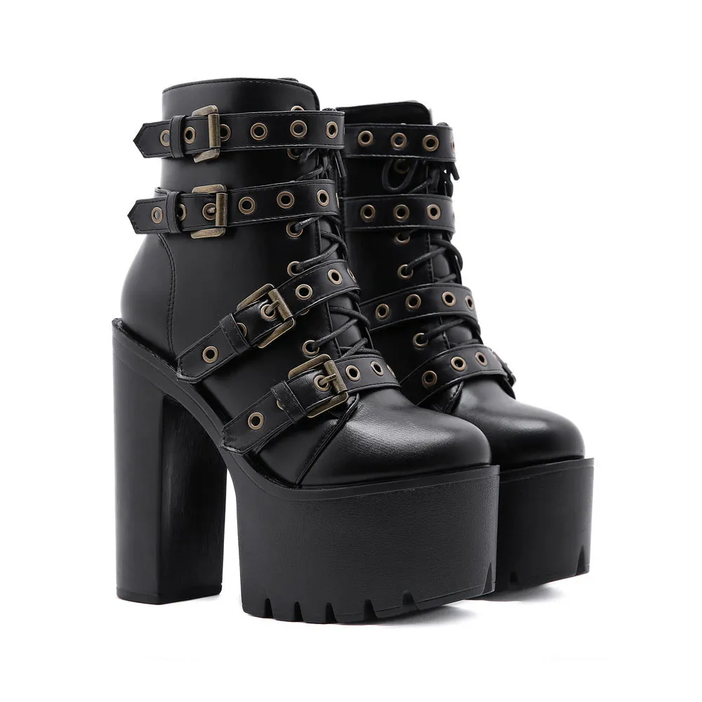 Goth Ankle Platform Boots with Buckles