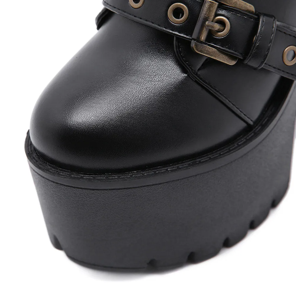 Goth Ankle Platform Boots with Buckles