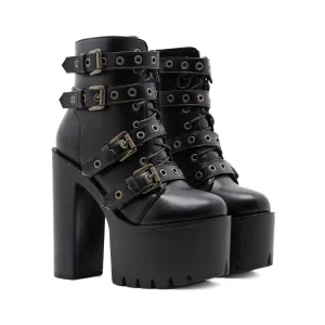 Goth Ankle Platform Boots with Buckles