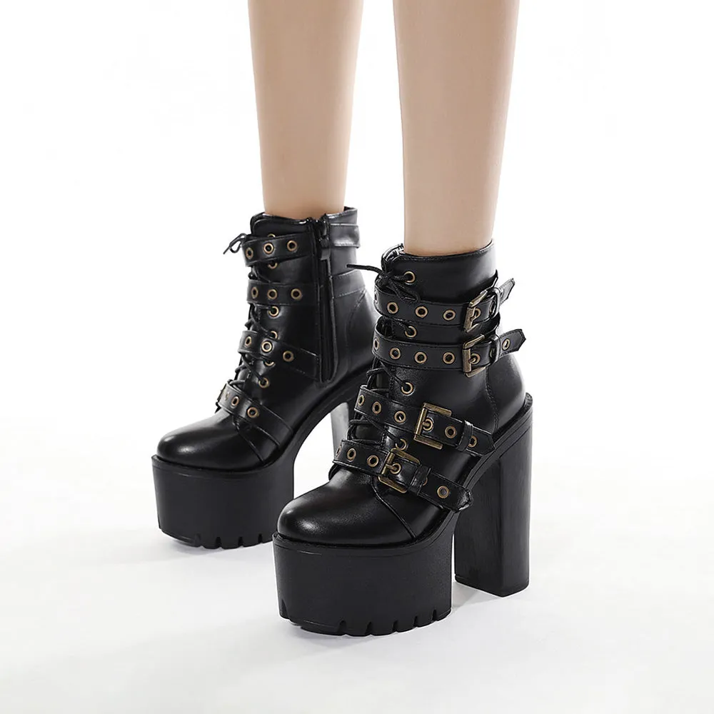 Goth Ankle Platform Boots with Buckles