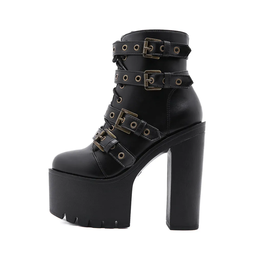 Goth Ankle Platform Boots with Buckles
