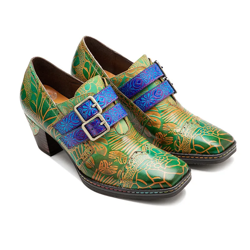 Handmade Leather Printed Pumps