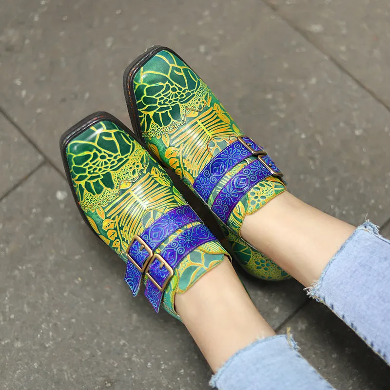 Handmade Leather Printed Pumps