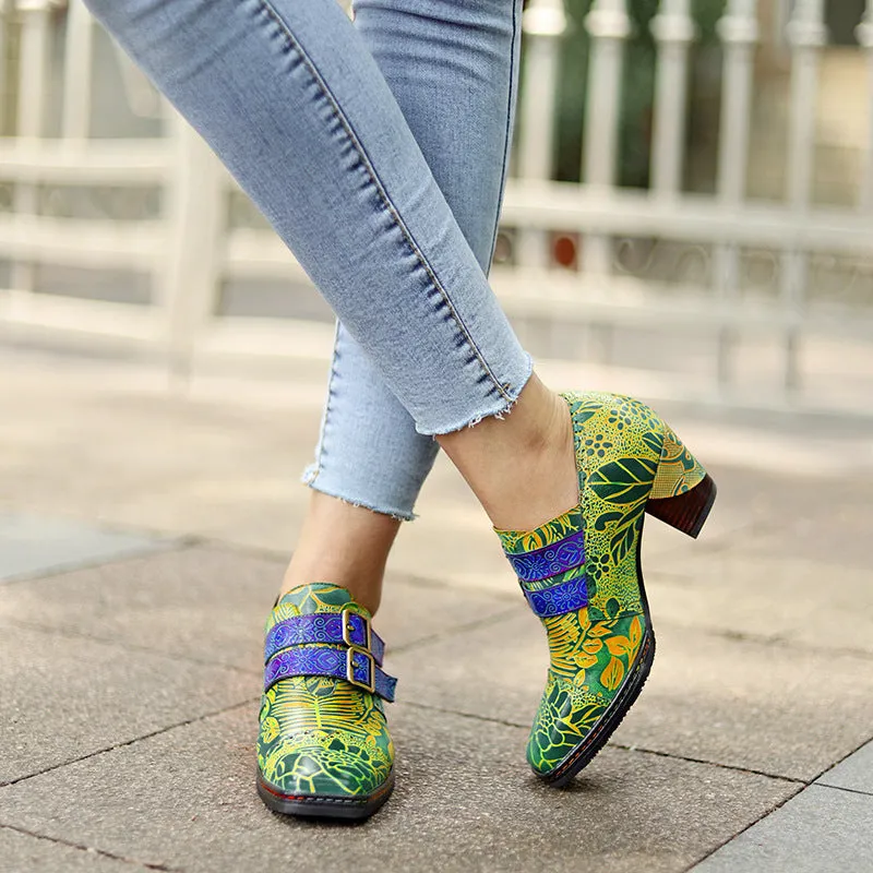 Handmade Leather Printed Pumps