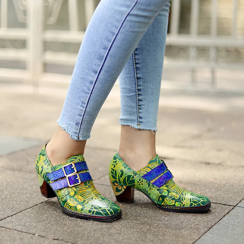 Handmade Leather Printed Pumps