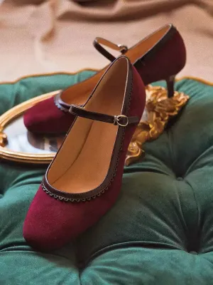 Handmade Vintage Burgundy Mary Jane Kitten Heels - Regency Style Shoes