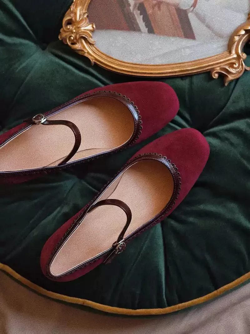 Handmade Vintage Burgundy Mary Jane Kitten Heels - Regency Style Shoes