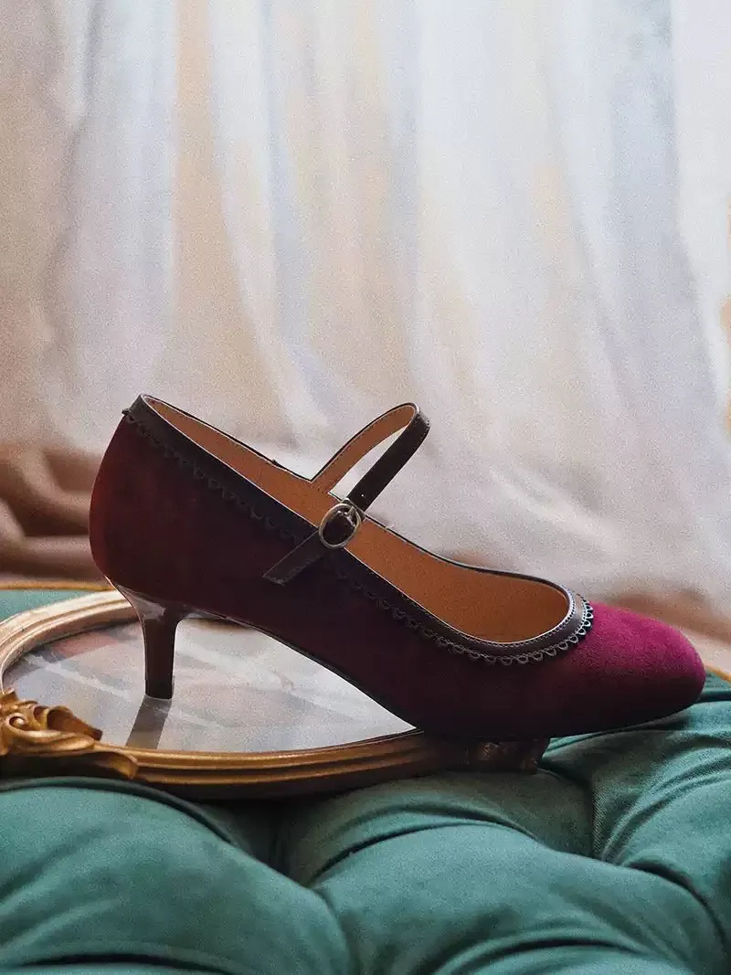 Handmade Vintage Burgundy Mary Jane Kitten Heels - Regency Style Shoes