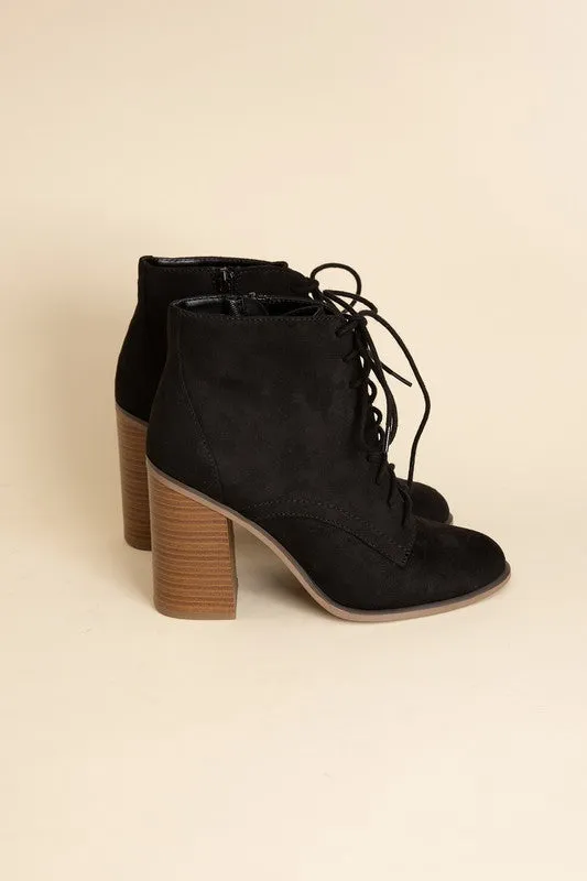 Kidman Lace Up Wooden Heel Ankle Bootie