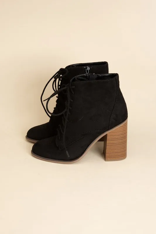 Kidman Lace Up Wooden Heel Ankle Bootie