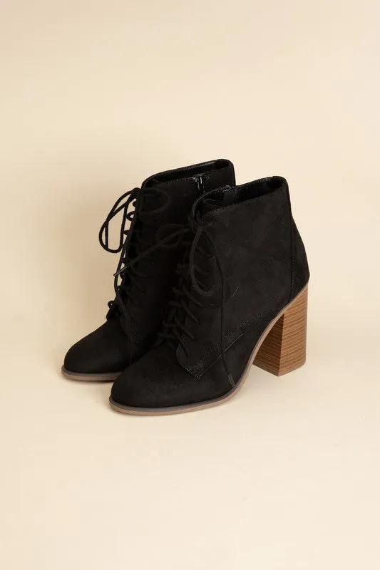 Kidman Lace Up Wooden Heel Ankle Bootie