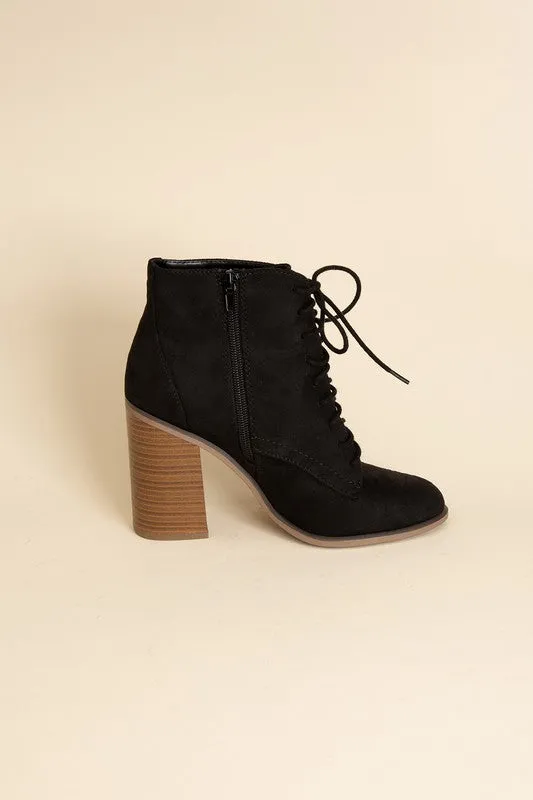 Kidman Lace Up Wooden Heel Ankle Bootie